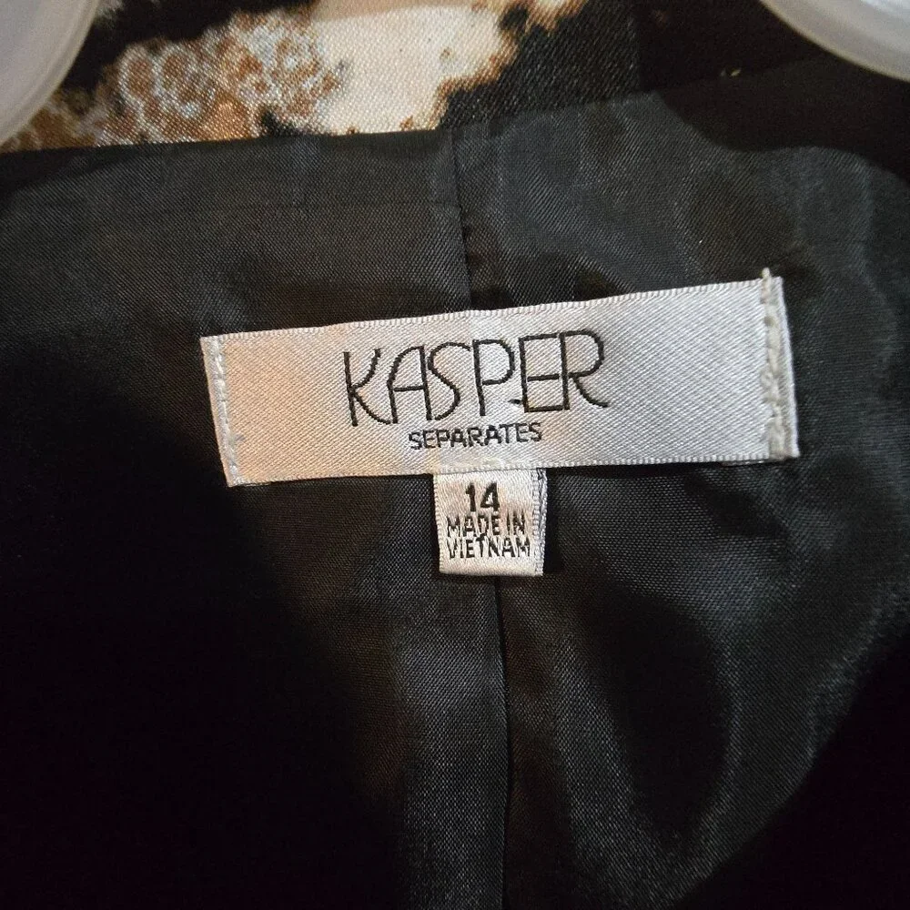Kasper Womens Abstract Print Open‎ Front Blazer Jacket Size 14 Multicolor grunge